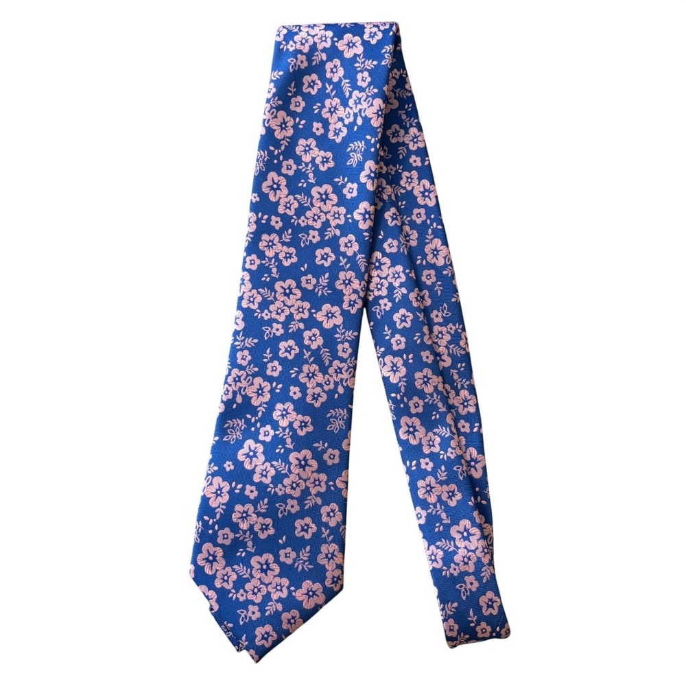 Jones New York Blue Pink Floral Print Men's Necktie Hawaiian Tropical Work
